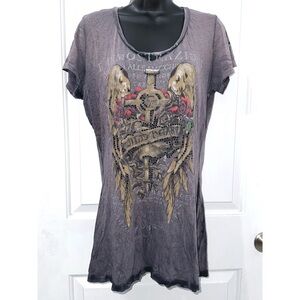 Velvet Stone purple embellished short sleeve tee